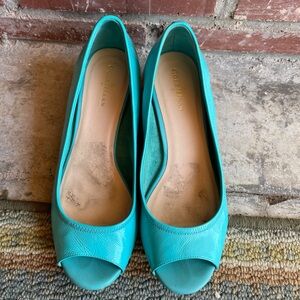 Cole Haan Nike Air 1-1/2” Wedge Turquoise Peep Toe Shoes